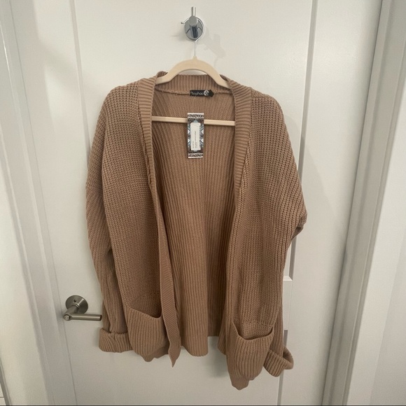 NWT Boohoo Plus Chunky Oversized Cardigan Tan Camel - Picture 3 of 5